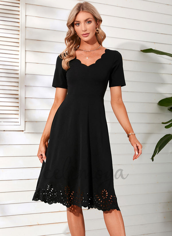 V-Neck Elegant A-line Cotton Blends Midi Dresses - 273214