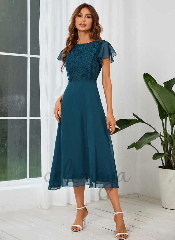 Scoop Elegant A-line Chiffon Midi Dresses - 274262