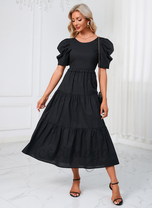 Ruffle Scoop Elegant A-line Polyester Dresses - 290145