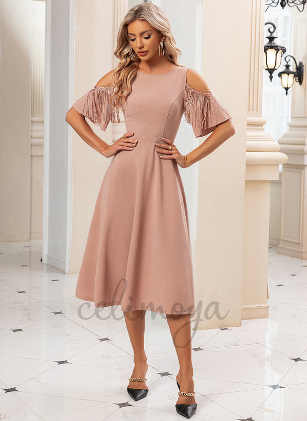 Sequins Scoop Elegant A-line Polyester Midi Dresses - 296613