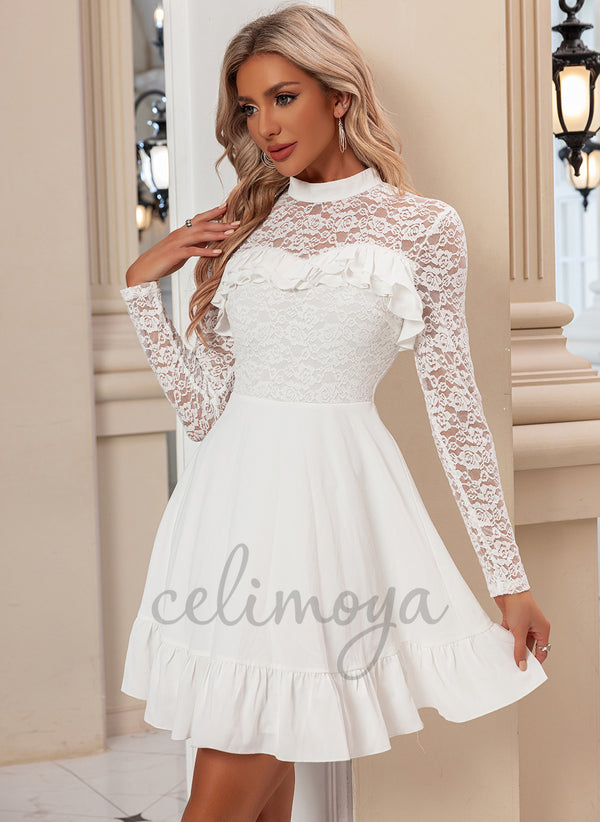 Cascading Ruffles High Neck Elegant A-line Polyester Mini Dresses - 297042