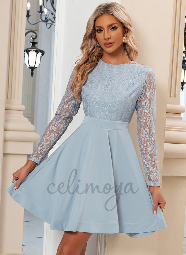 Embroidered Scoop Elegant A-line Lace Mini Dresses - 297064