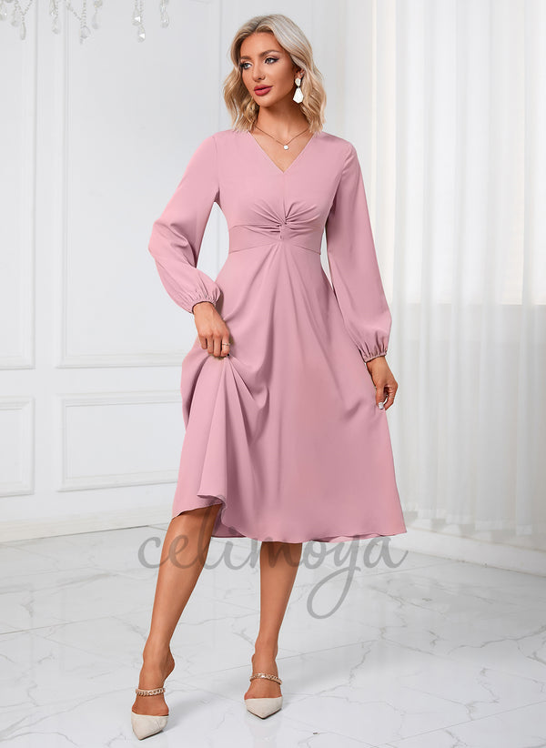 Bow Scoop Elegant A-line Polyester Midi Dresses - 298088