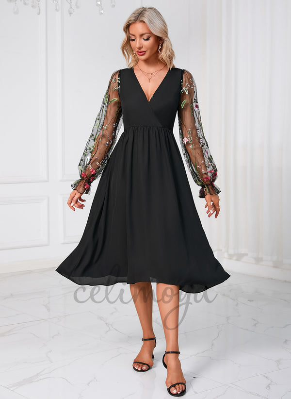V-Neck Elegant A-line Tulle Dresses - 298092