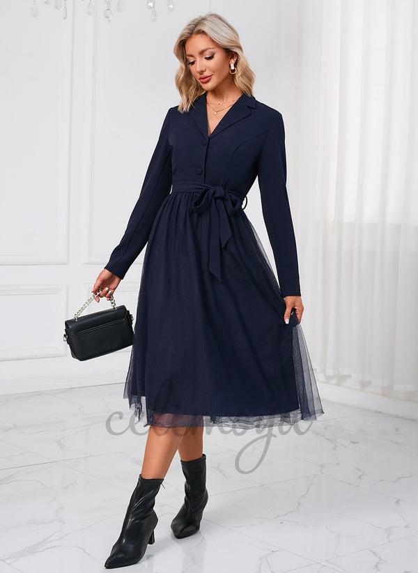 Ruffle V-Neck Elegant A-line Polyester Midi Dresses - 298676