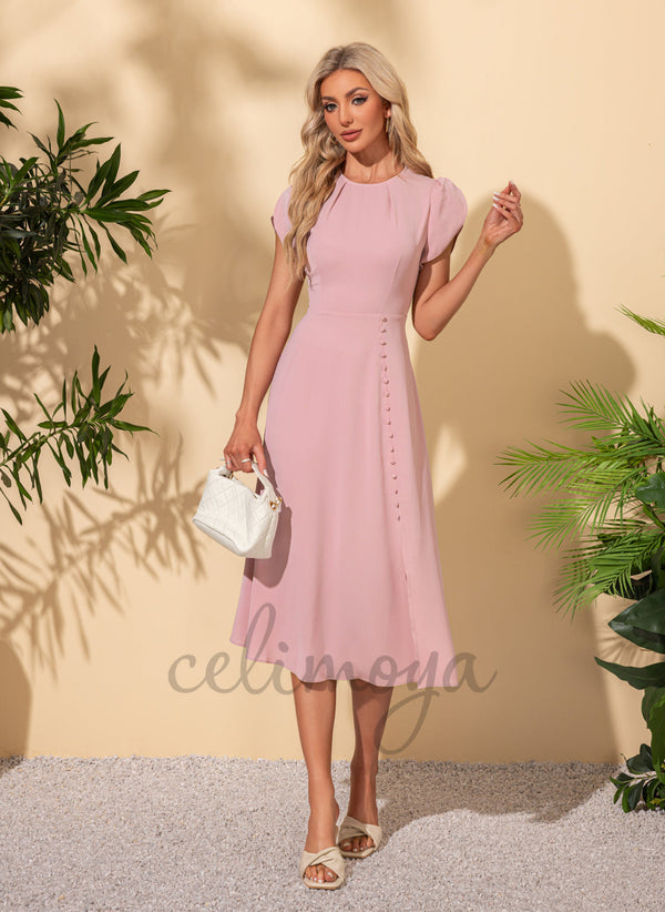 Scoop Elegant A-line Polyester Midi Dresses - 302282