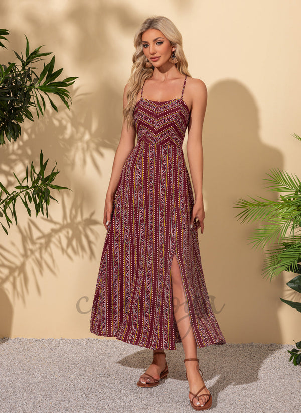 Floral Print Straight Vacation A-line Rayon Maxi Dresses - 302471