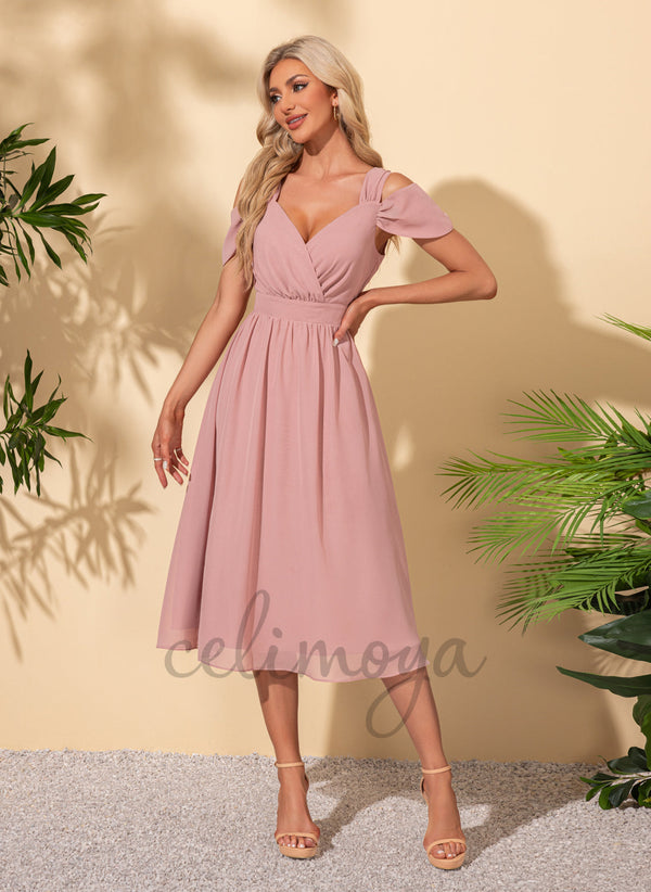 Sweetheart Elegant A-line Chiffon Midi Dresses - 302472