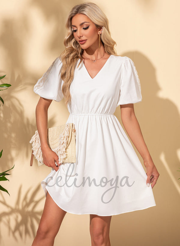 Jacquard V-Neck Vacation A-line Polyester Mini Dresses - 302539