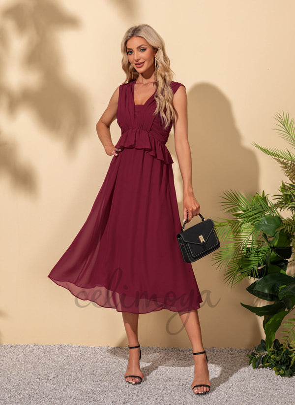 Scoop Elegant A-line Polyester Midi Dresses - 302612