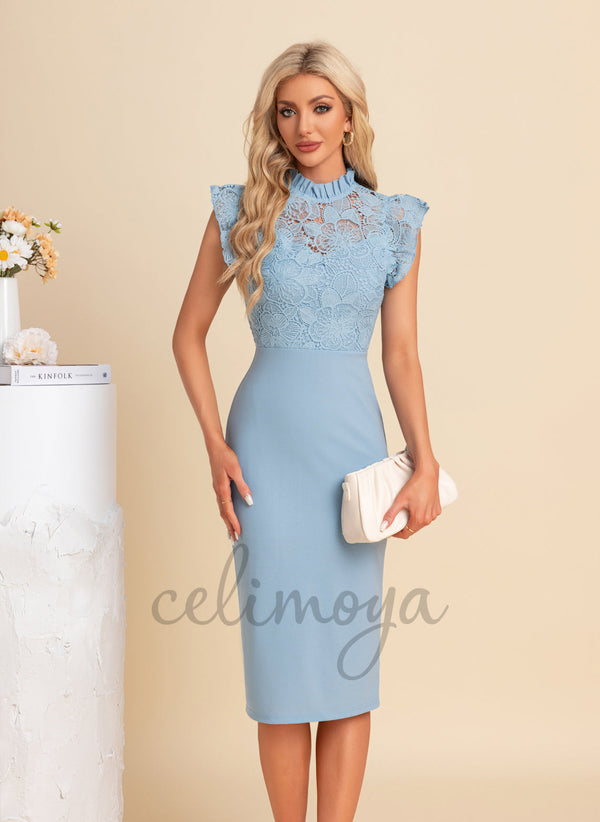 Illusion Sheath/Column Lace Polyester Midi Dresses - 304048