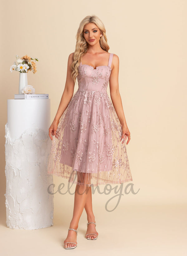 Sweetheart A-line Lace Midi Dresses - 304059