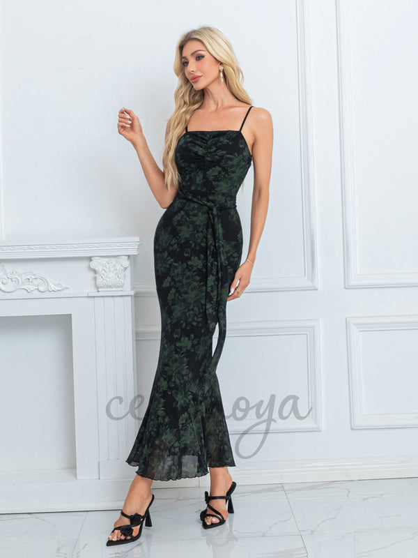 Floral Print Straight Trumpet/Mermaid Spandex Midi Dresses - 304779