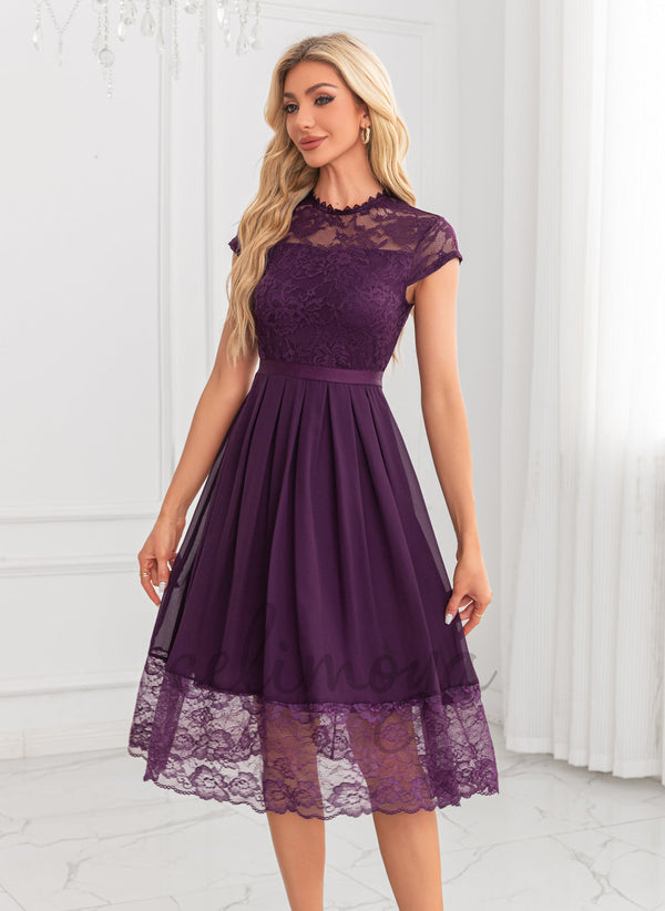 Illusion A-line Chiffon Lace Midi Dresses 305418