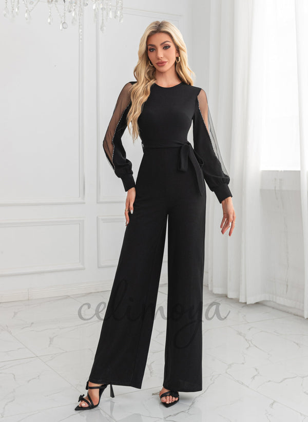 Scoop Jumpsuit/Pantsuit Polyester Tulle Maxi Dresses - 305426