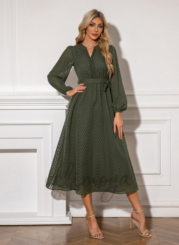 V-Neck A-line Chiffon Midi Dress