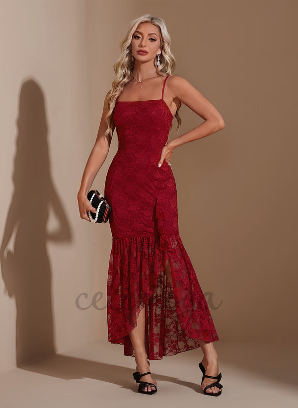 Square Trumpet/Mermaid Lace Asymmetrical Maxi Dress - 310737