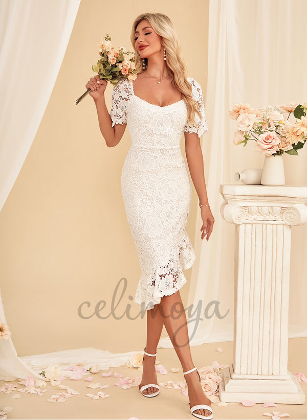 Sweetheart Sheath/Column Lace Asymmetrical Midi Dress - 312108