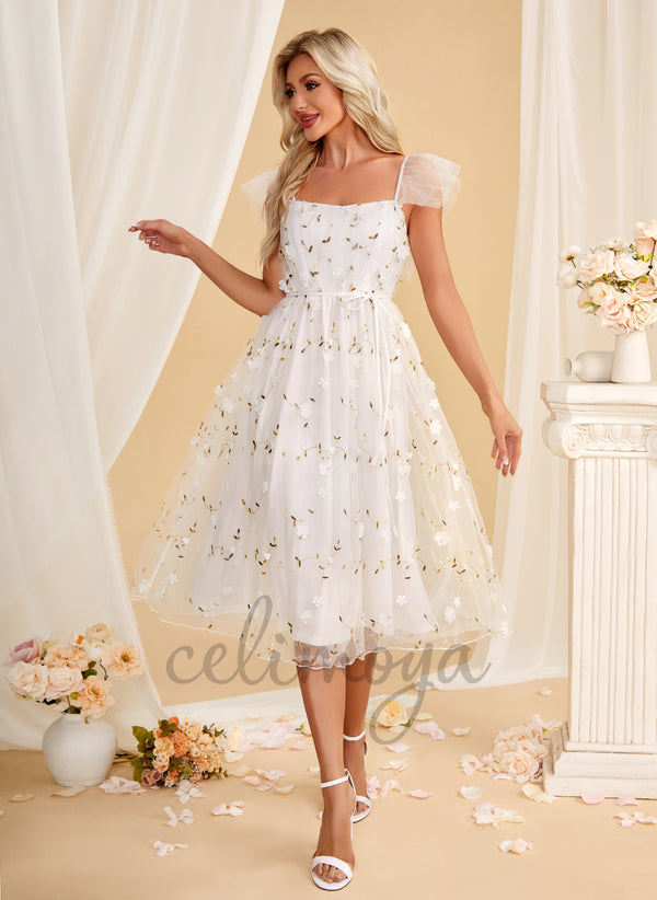 Appliques Lace Sweetheart A-line Lace Midi Dress - 312113