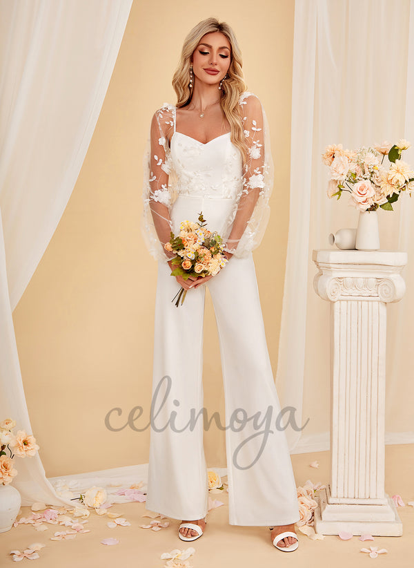 Embroidered Sweetheart Jumpsuit/Pantsuit Lace Polyester Maxi Dress - 312116