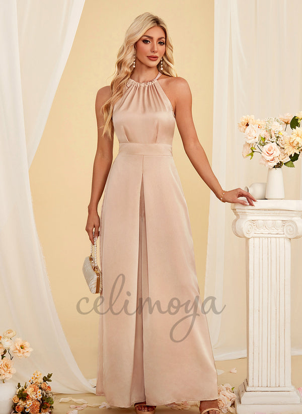 Halter Jumpsuit/Pantsuit Satin Maxi Dress - 312117