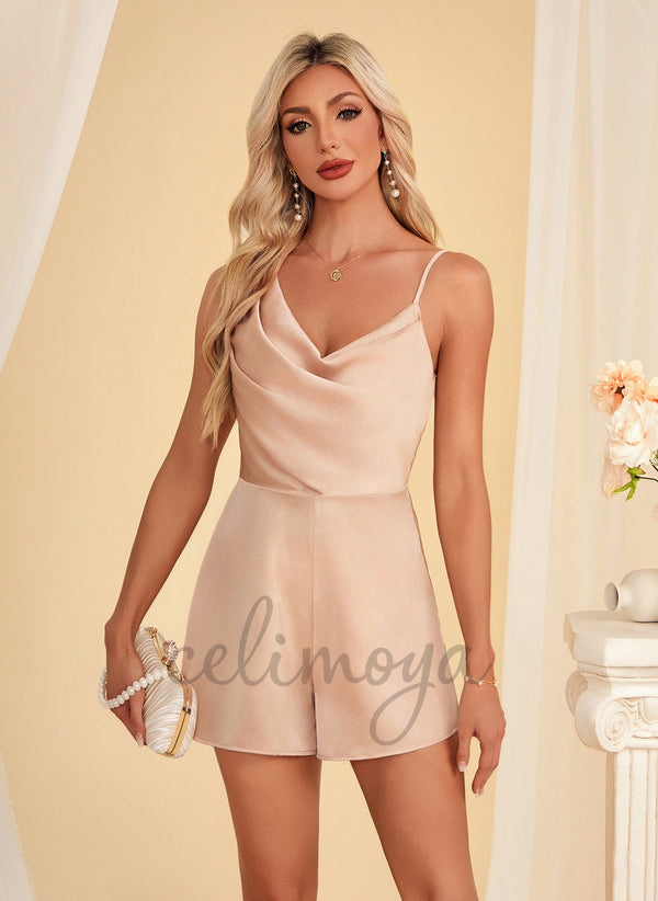 Cowl Jumpsuit/Pantsuit Satin Mini Dress - 312121