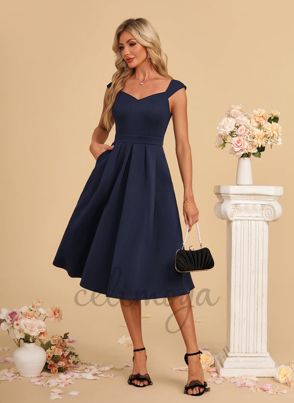 Sweetheart A-line Polyester Midi Dress - 415114