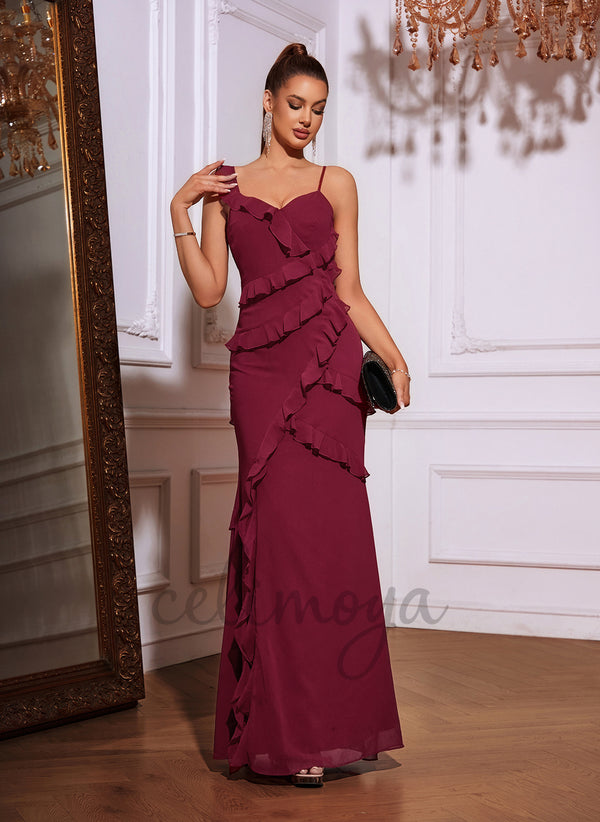 Ruffle Sweetheart Sheath/Column Chiffon Asymmetrical Maxi Dress - 415920