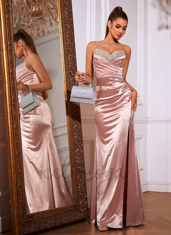 Sweetheart Trumpet/Mermaid Sequin Stretch Satin Asymmetrical Maxi Dress - 416572