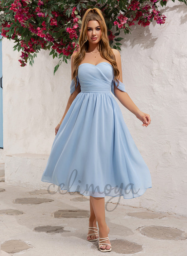 Off the Shoulder A-line Chiffon Midi Dress - 416576