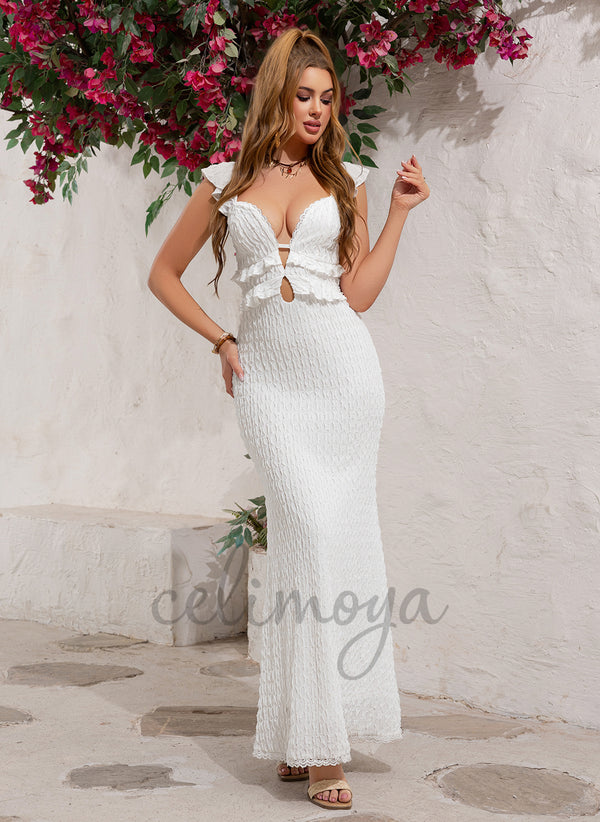 V-Neck Trumpet/Mermaid Jersey Maxi Dress - 416584