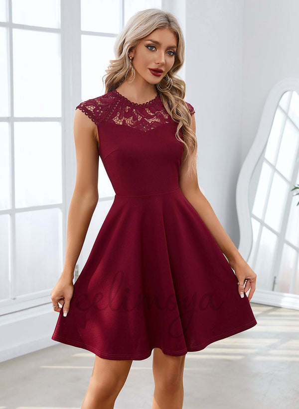 Appliques Lace Scoop Elegant A-line Polyester Short/Mini Dresses - 288429
