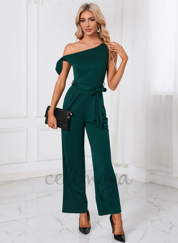 One Shoulder Elegant Jumpsuit/Pantsuit Cotton Blends Maxi Dresses - 293383