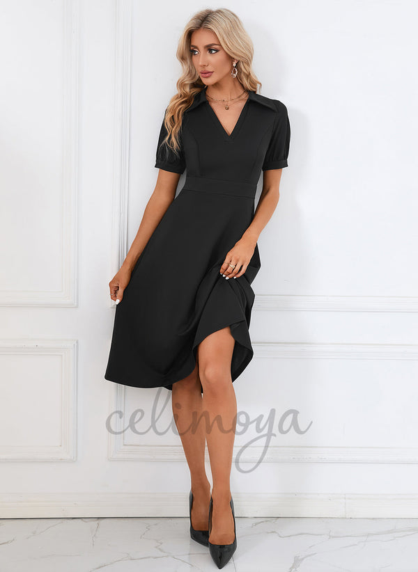 V-Neck Elegant A-line Cotton Blends Midi Dresses - 294109