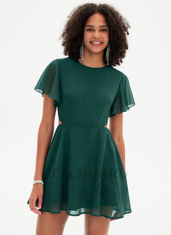 A-line Scoop Short/Mini Chiffon Dress - 294691