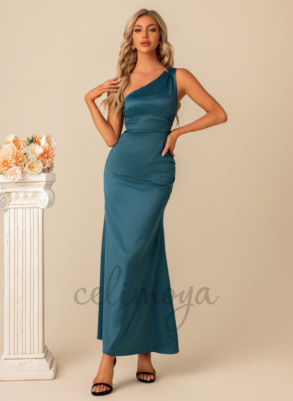 One Shoulder Elegant Trumpet/Mermaid Satin Maxi Dresses - 300364