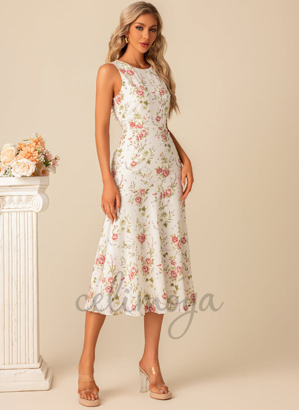 Floral Print Scoop Elegant Trumpet/Mermaid Polyester Midi Dresses - 300957