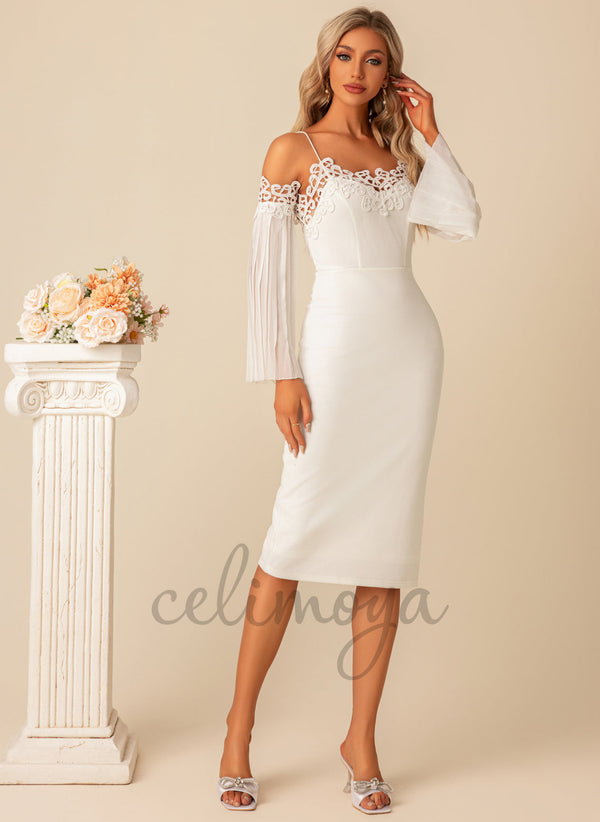 V-Neck Elegant Sheath/Column Chiffon Polyester Midi Dresses - 300960