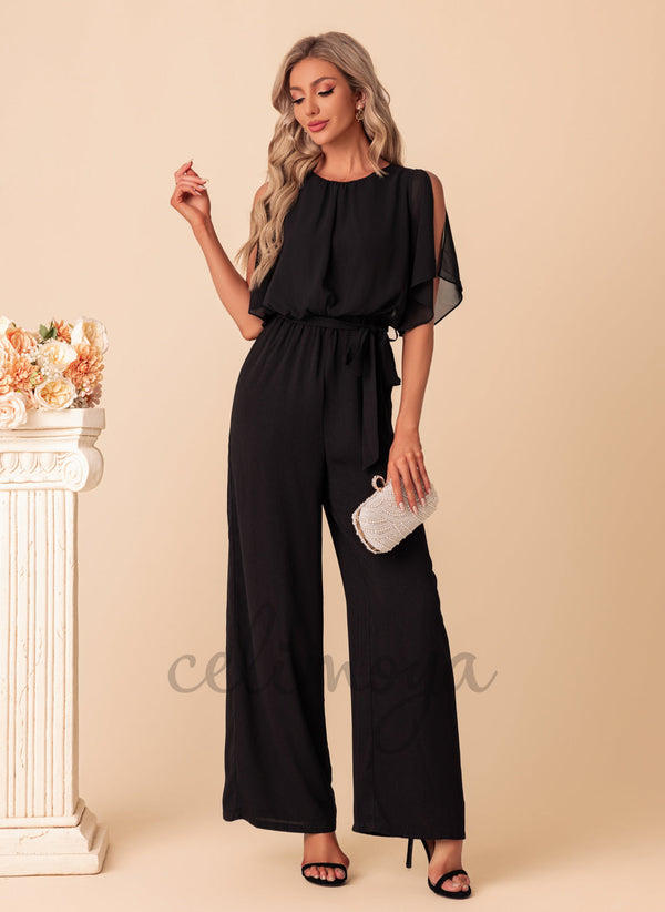 Ruffle Scoop Elegant Jumpsuit/Pantsuit Chiffon Maxi Dresses - 301068