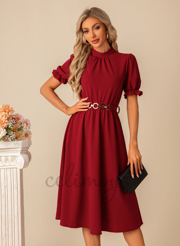 High Neck Elegant A-line Polyester Midi Dresses - 301280