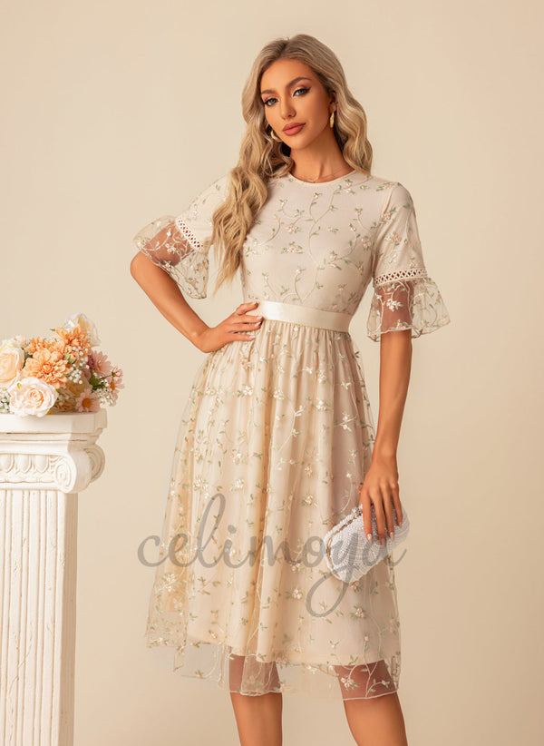 Scoop Elegant A-line Tulle Midi Dresses - 301283